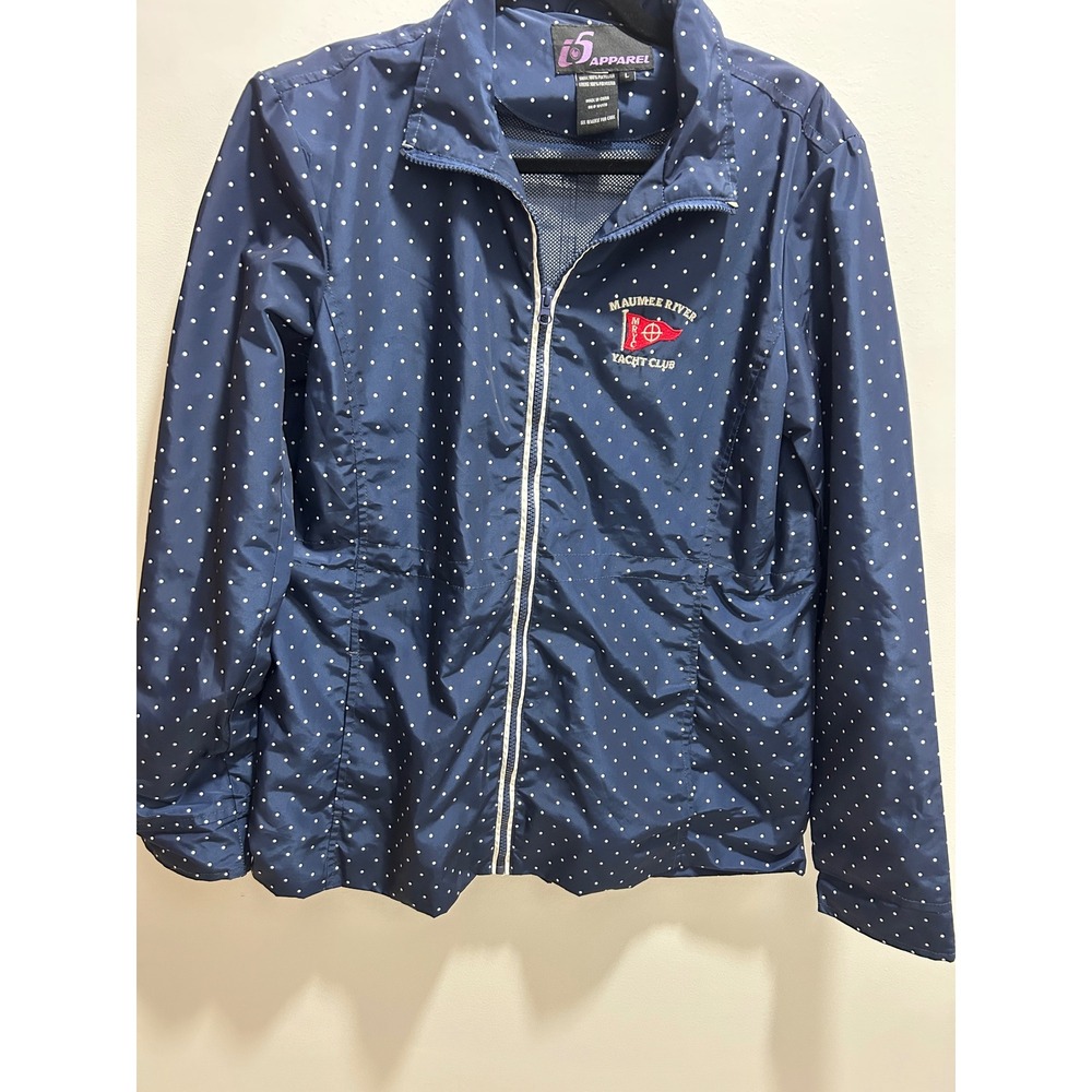 Navy Polka Dot Windbreaker Boat Cruise Jacket Yacht Club Women's Large
